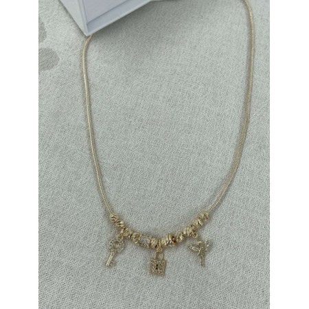 GOLD KİLİT SALLANTILI CHOKER KOLYE (38+5)CM