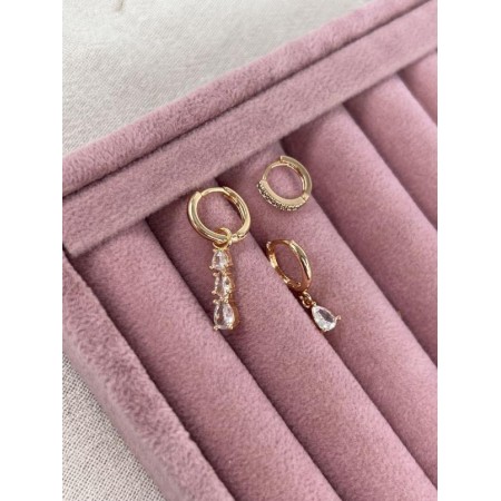 GOLD ÇELİK SET DAMLA SALLANTILI KÜPE